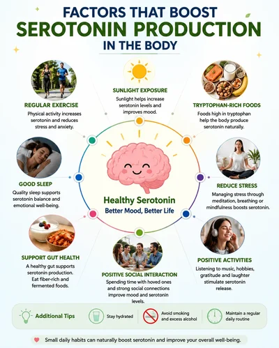 Serotonin Hormone Helps Maintain Happiness Calmness Emotional Balance And Peacefulness